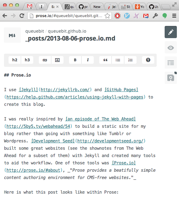 Screenshot using Prose.io